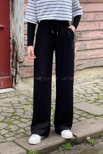 Black Regular Trousers High Waist Regular Cut Bottom Tracksuit