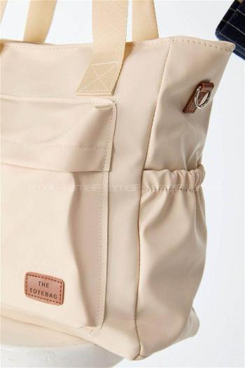 Lamelif Büyük Boy Saten Kumaş Salaş Omuz Çantası Krem