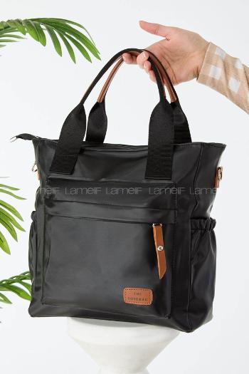 Lamelif Büyük Boy Saten Kumaş Salaş Omuz Çantası Siyah