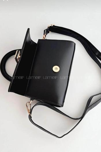 Lamelif Ruby Model Mini Üstten Ayarlanabilir Yan Askılı Kapaklı Çanta Siyah