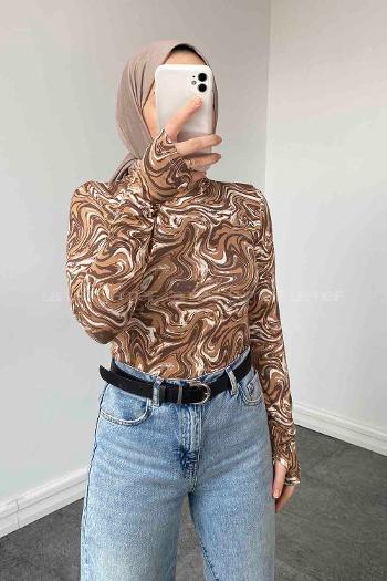 Caramel Choker Neck Long Arm Viscose Fabric Body