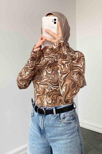 Caramel Choker Neck Long Arm Viscose Fabric Body