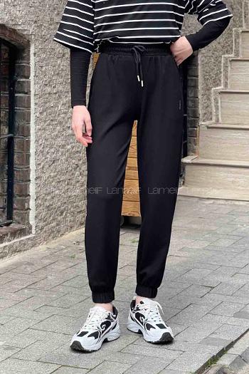Black Elastic Trousers Normal Waist Bottom Tracksuit