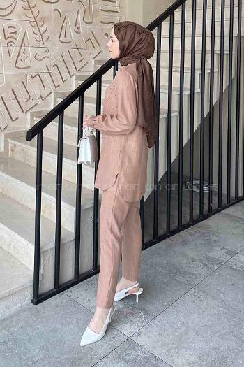 Brown With Milk Shirt Collar Long Arm Without Accessories Cotton Trousers Comfortable Suit