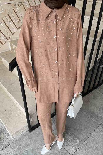 Brown With Milk Shirt Collar Long Arm Without Accessories Cotton Trousers Comfortable Suit