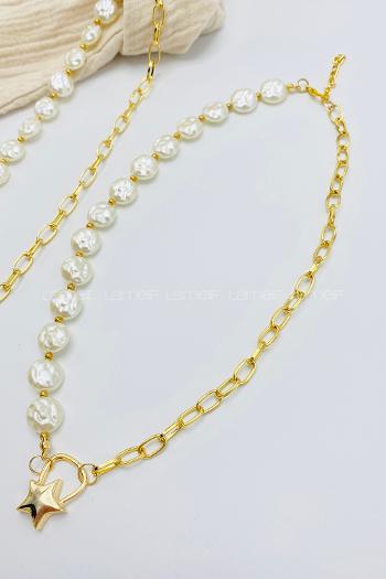 Gold-2 Silver Straight Necklace