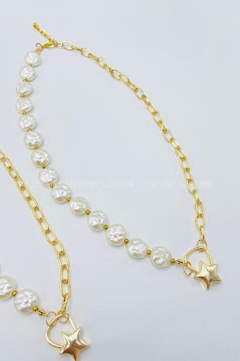 Gold-2 Silver Straight Necklace