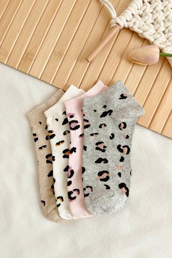 Lamelif Leopar Desen Patik Çorap