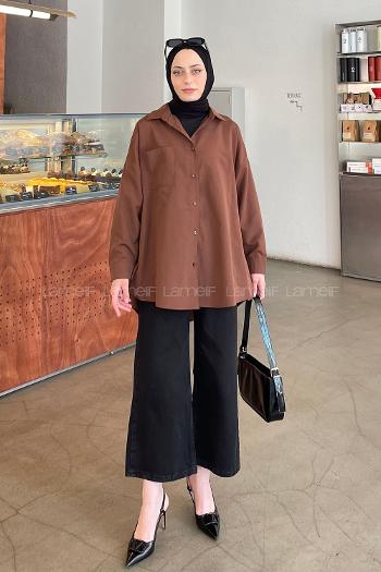 Brown Shirt Collar Long Arm Cotton Unprinted Shirt