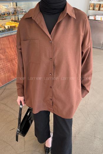 Brown Shirt Collar Long Arm Cotton Unprinted Shirt