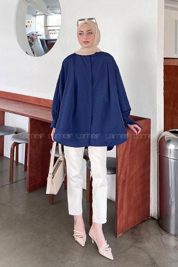 Lamelif Manşeti Biyeli Tunik Lacivert