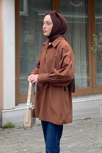 Bitter Brown Shirt Collar Long Arm Poplin Fabric Unprinted Shirt