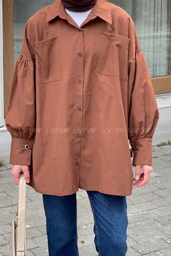 Bitter Brown Shirt Collar Long Arm Poplin Fabric Unprinted Shirt