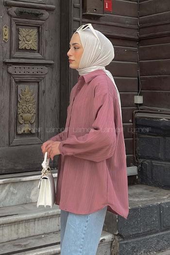 Lamelif Kraşlı Gömlek Gül