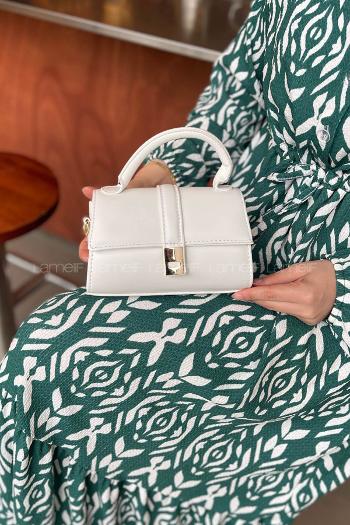 Lamelif Ruby Model Mini Üstten Ayarlanabilir Yan Askılı Kapaklı Çanta Beyaz