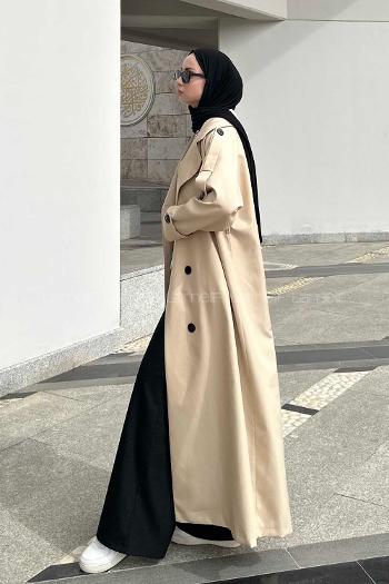 Stone Long Arm Belted Cotton Trench Coat
