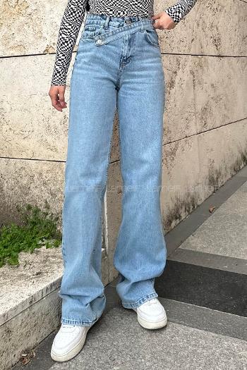 Ice Blue Denim Normal Waist Denim Pants