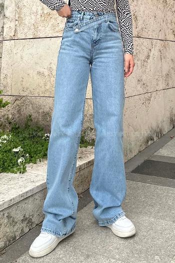 Ice Blue Denim Normal Waist Denim Pants