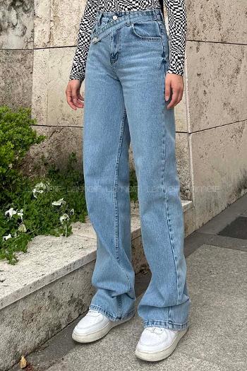 Ice Blue Denim Normal Waist Denim Pants
