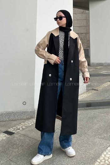 Lamelif Retrica İki Renk Trençkot  Bej