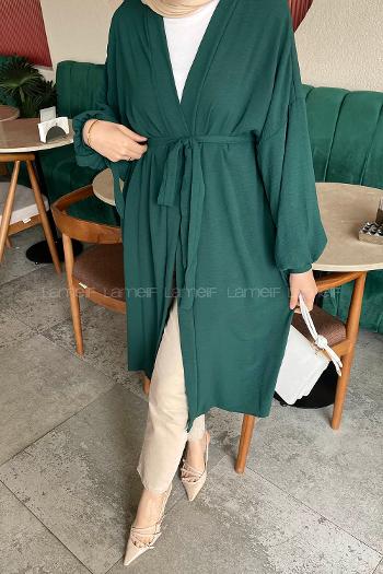 Lamelif Kol Bağcık Detaylı Kimono Zümrüt