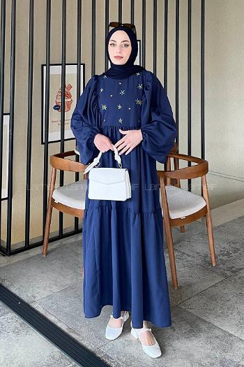 Lamelif Elica Tesettür Elbise Lacivert