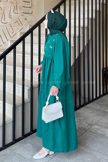 Lamelif Elica Tesettür Elbise Zümrüt