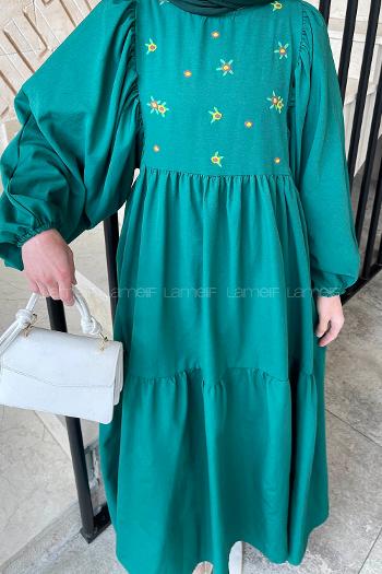 Lamelif Elica Tesettür Elbise Zümrüt
