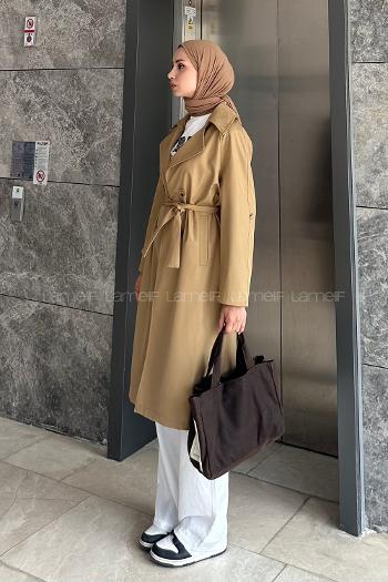Lamelif Bağlama Detaylı Trenç Vizonrengi