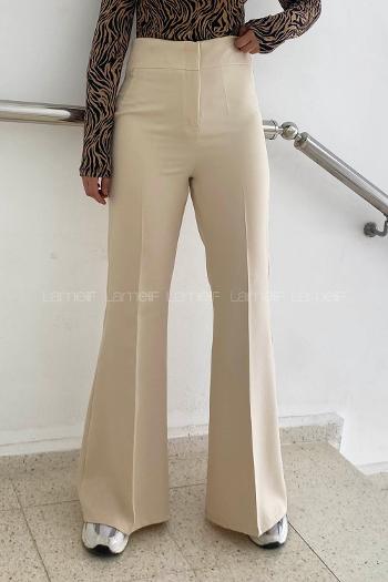 Beige Viscose Fabric High Waist Comfortable Pants
