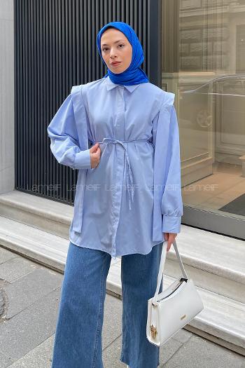 Lamelif Bel Bağlamalı Omuz Vatkalı Gömlek Bebe Mavisi