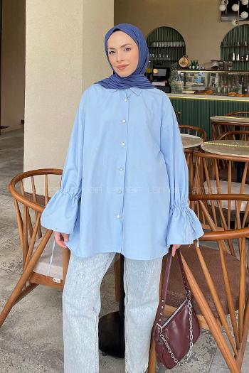 Lamelif Kol Tünel İp Detaylı Gömlek Bebe Mavisi