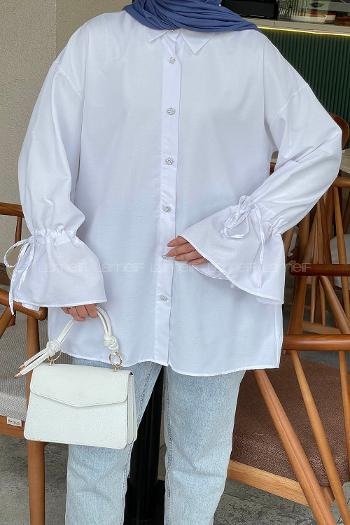 White Shirt Collar Long Arm Poplin Fabric Shirt