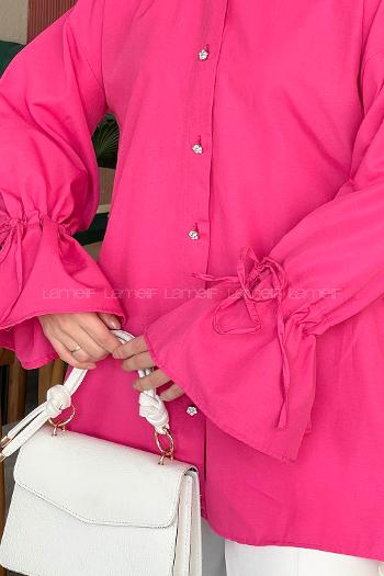Lamelif Kol Tünel İp Detaylı Gömlek Fuşya