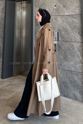 Khaki Long Arm Belted Cotton Trench Coat