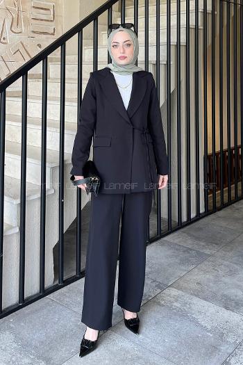 Black V Neck Long Arm Viscose Fabric Lycra Regular Trousers Comfortable Suit