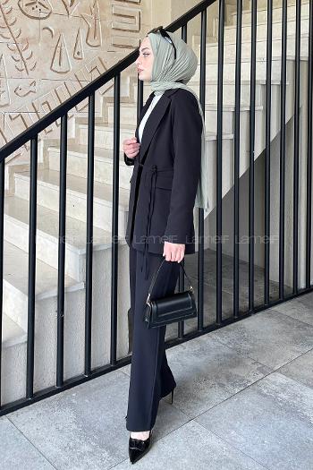 Black V Neck Long Arm Viscose Fabric Lycra Regular Trousers Comfortable Suit