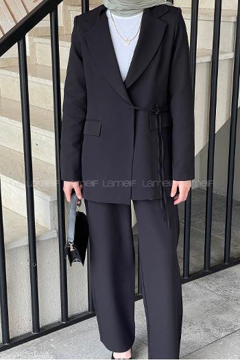 Black V Neck Long Arm Viscose Fabric Lycra Regular Trousers Comfortable Suit