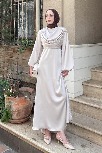 Stone Mandarin Collar Satin Fabric Dresess