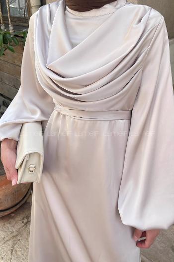 Stone Mandarin Collar Satin Fabric Dresess