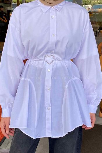 White Shirt Collar Long Arm Poplin Fabric Shirt