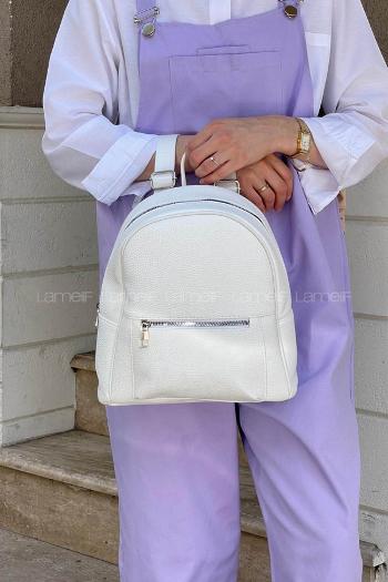 Lamelif İki Gözlü Suni Deri Sırt Çantası Beyaz