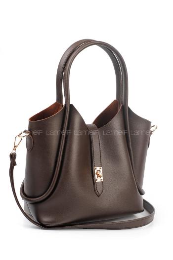 Lamelif Kilit Detaylı Kanguru El Ve Omuz Çantası Yavru Çantalı Kadın Acı Kahve