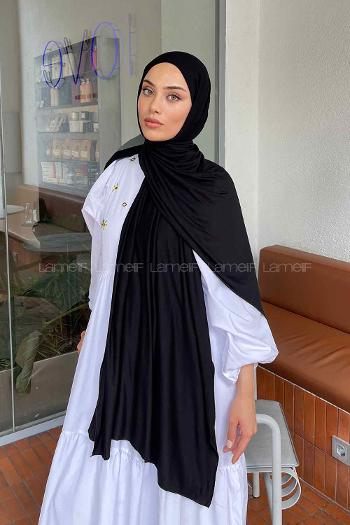 Black Combed Fabric Straight Shawl