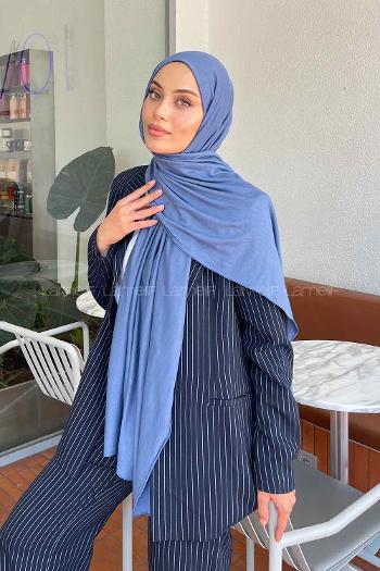 Lamelif Gök Mavi Penye Şal