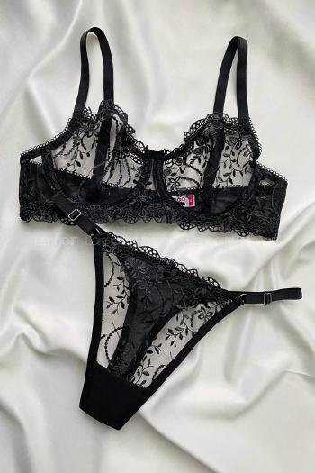 Lamelif Brode Tül Dantelli Nakışlı Takım