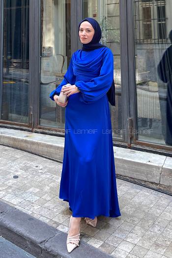 Saxe Mandarin Collar Satin Fabric Dresess