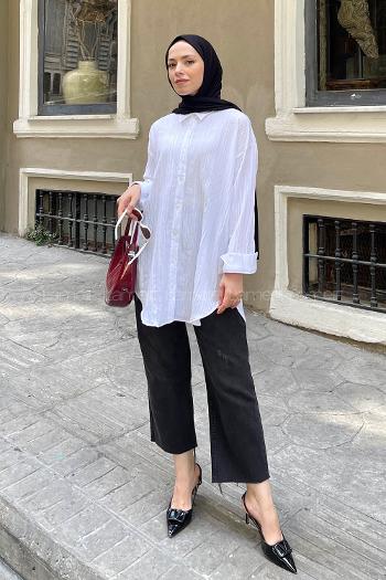 White Shirt Collar Long Arm Poplin Fabric Shirt