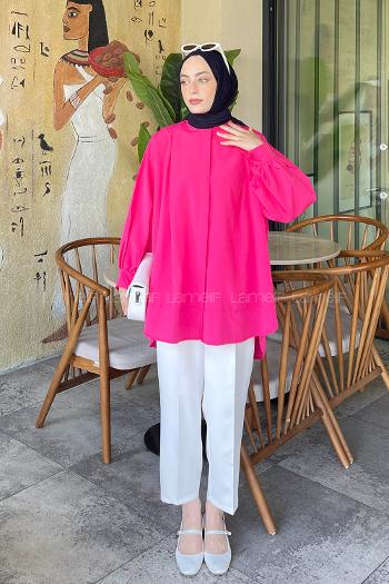 Lamelif Manşeti Biyeli Tunik Fuşya