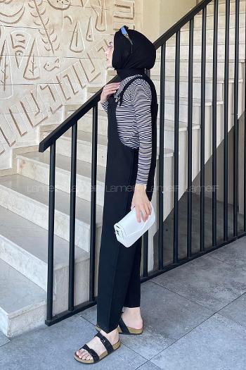 Black Normal Neck Linen Unprinted Overalls